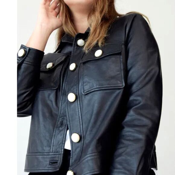 Violeta Buttoned Leather Jacket - NWT - Size XL - Picture 1 of 10